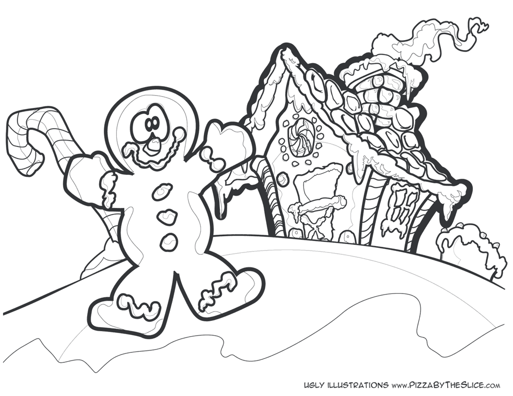 Coloring Page Gingerbread Man & Gingerbread House