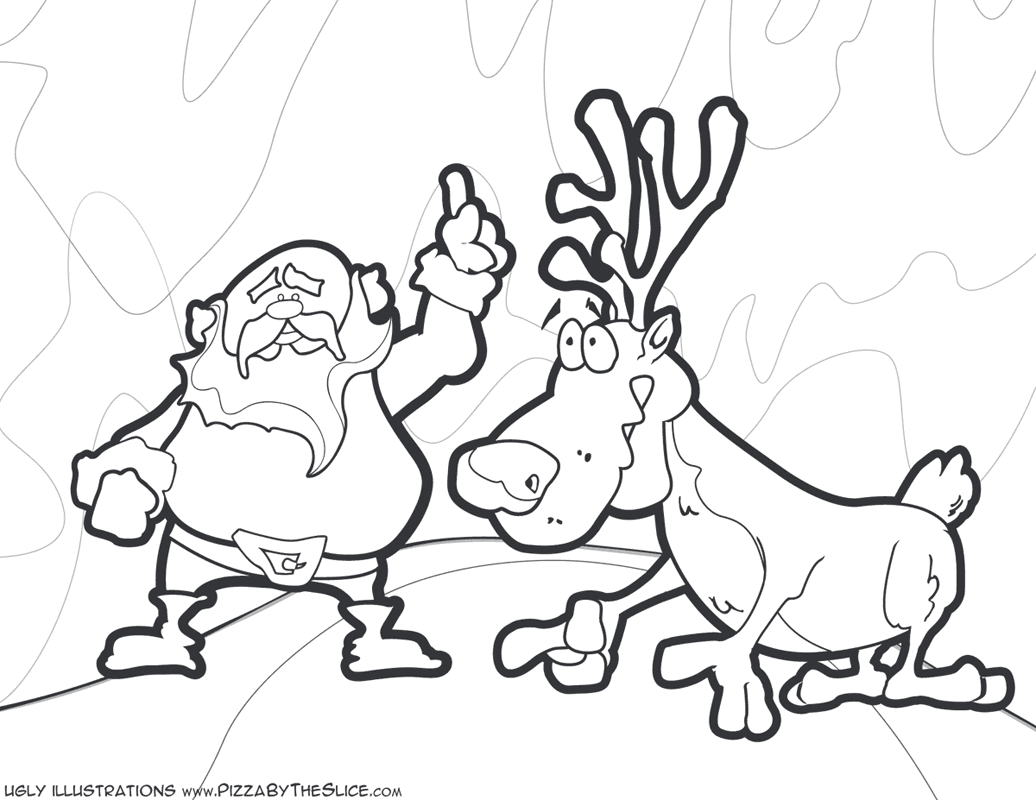 Coloring Page Awkward Santa and Reindeer